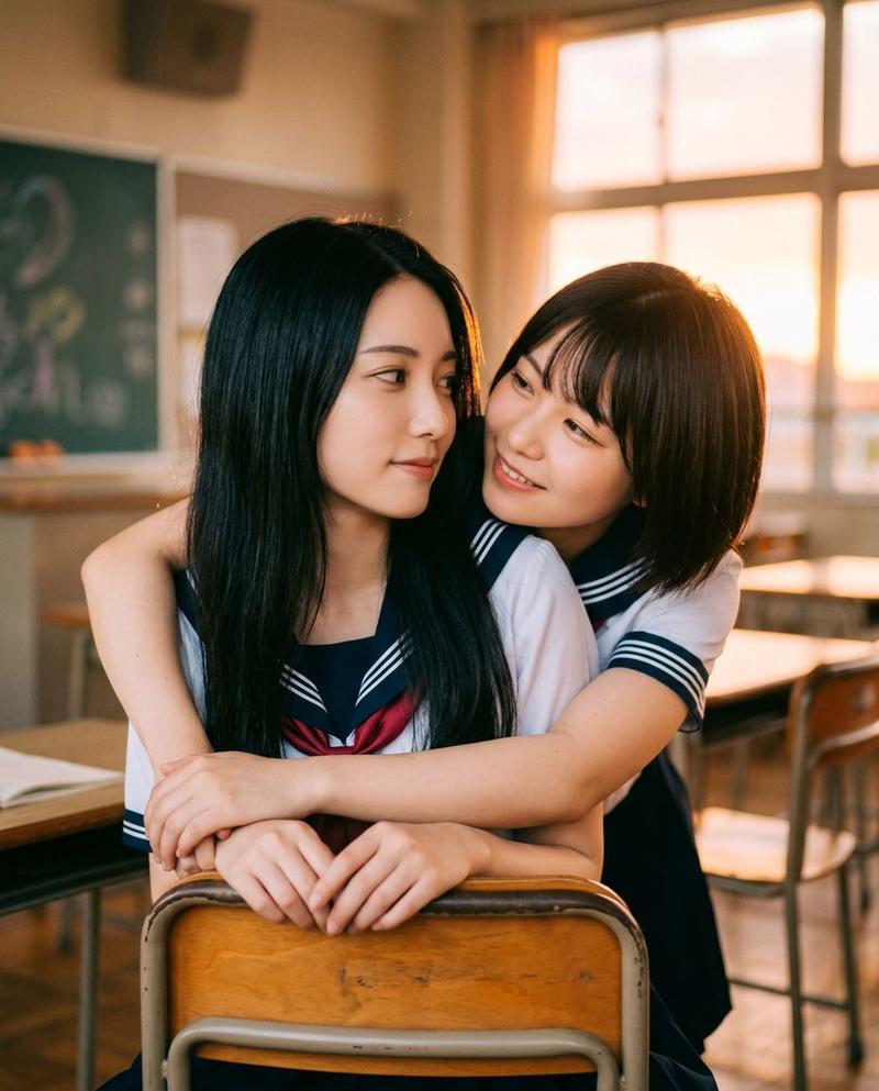 黄金时刻的教室拥抱