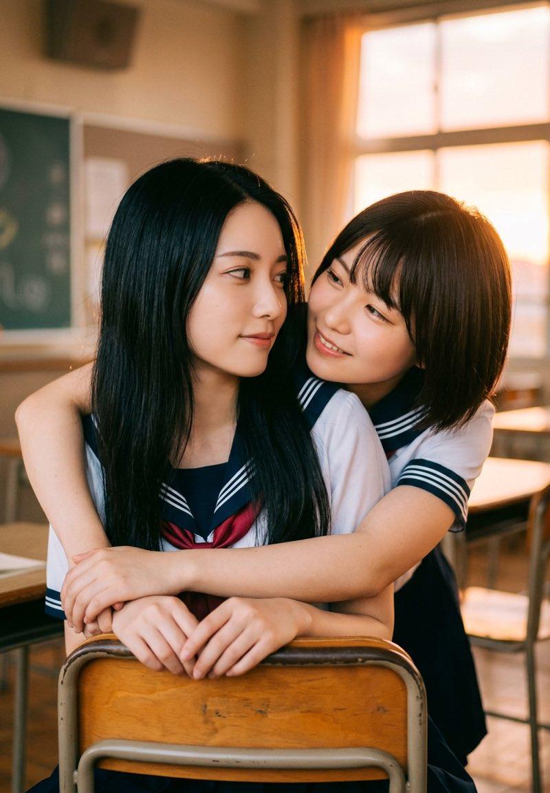 黄金时刻的教室拥抱