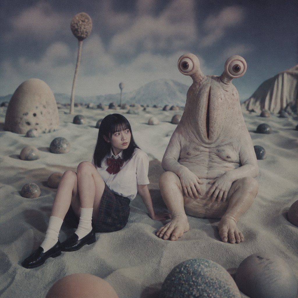 沙地荒原上的女学生与眼柄外星人