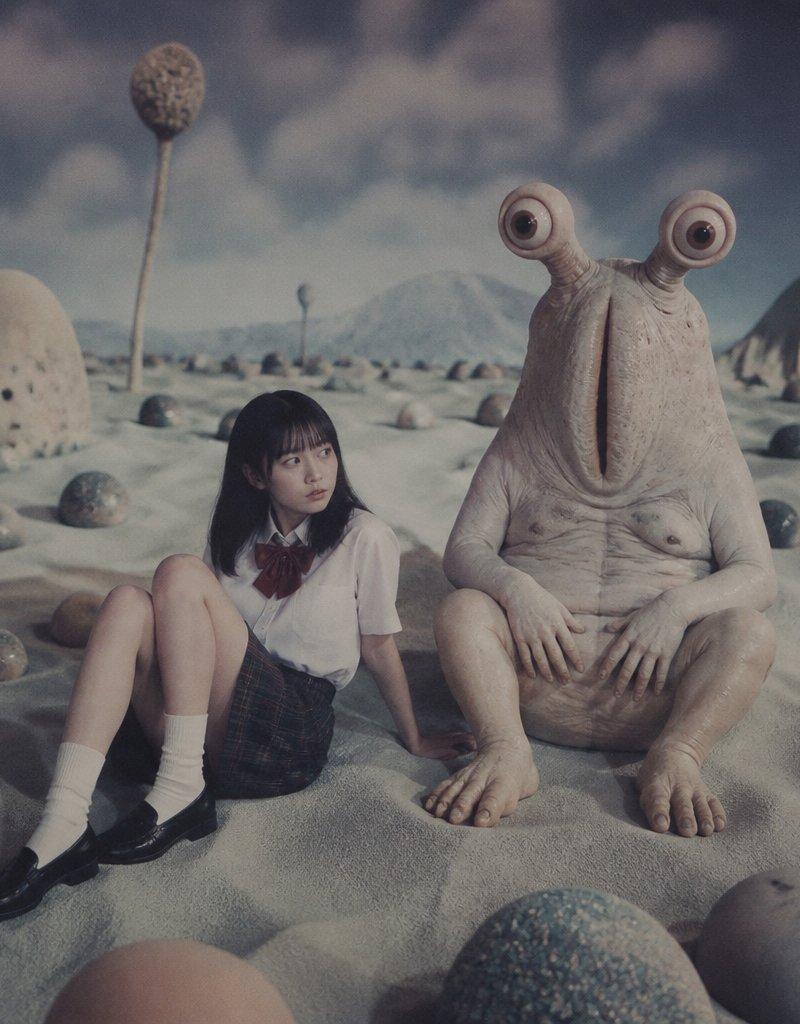 沙地荒原上的女学生与眼柄外星人