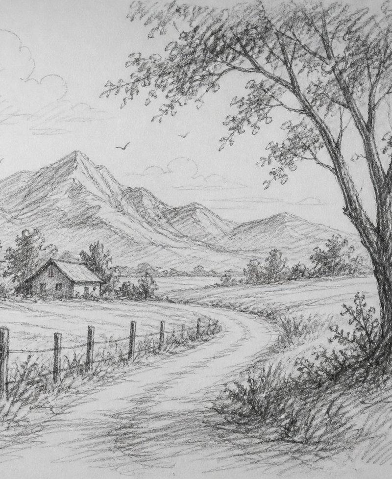 涂鸦铅笔山景