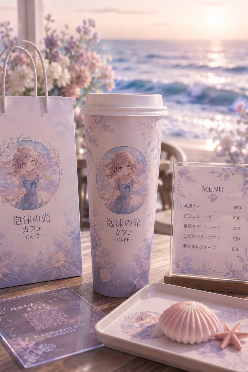 柔和海滨动漫咖啡馆样机