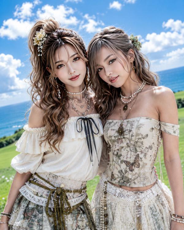 海滨波西米亚风 AI 女士双人像