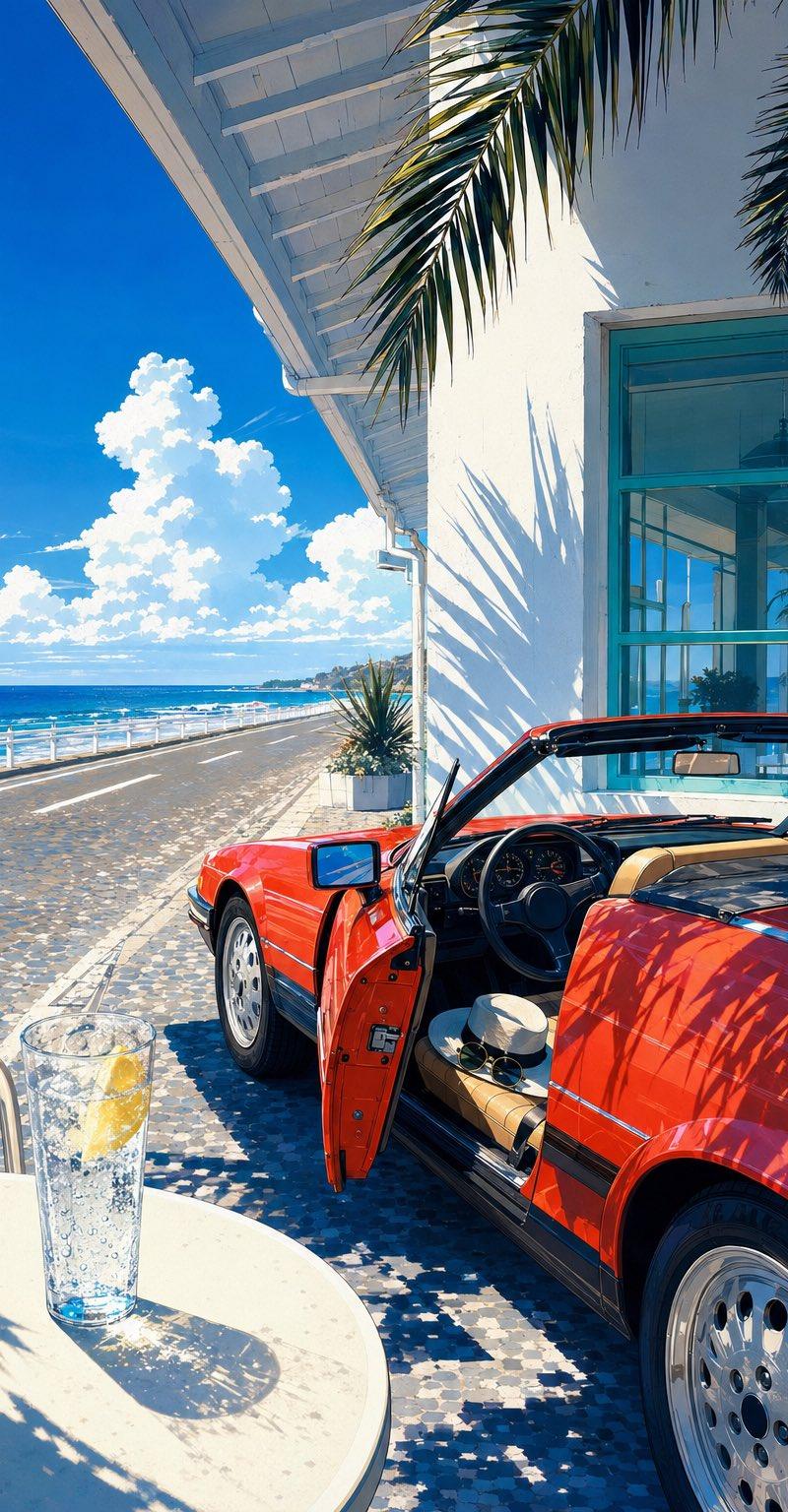 海滨敞篷车与柠檬苏打