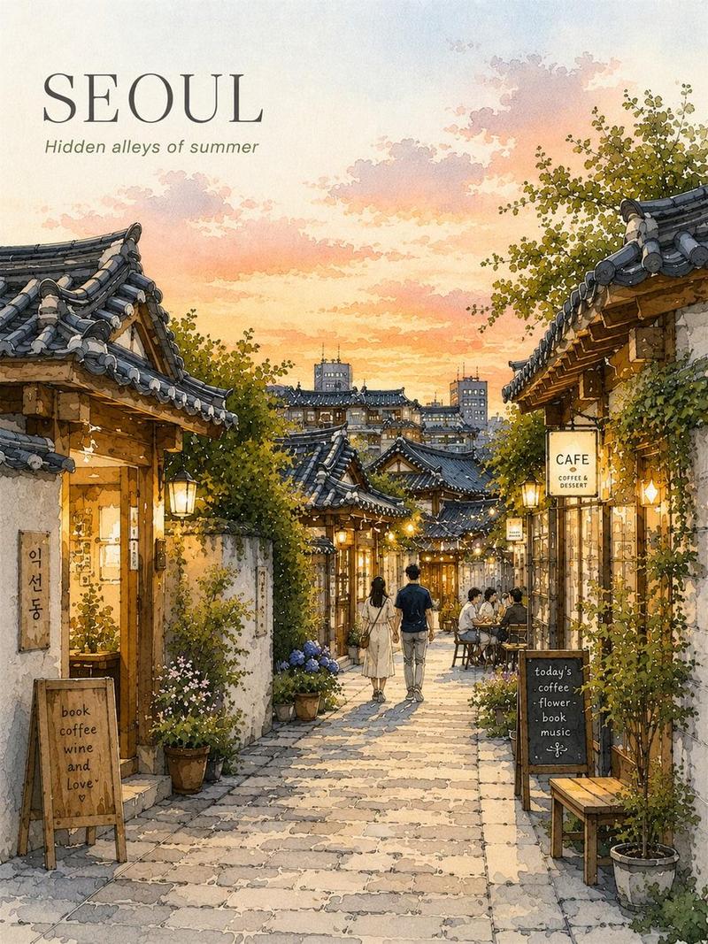 首尔水彩旅行海报