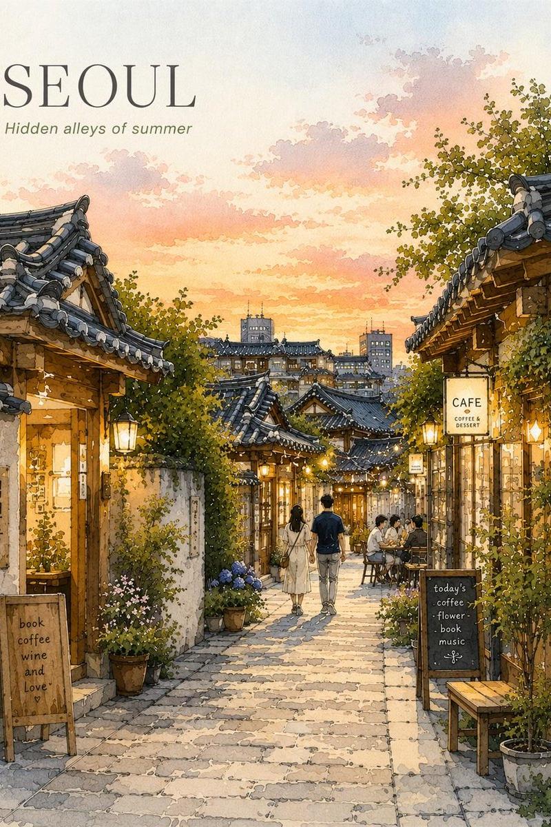 首尔水彩旅行海报