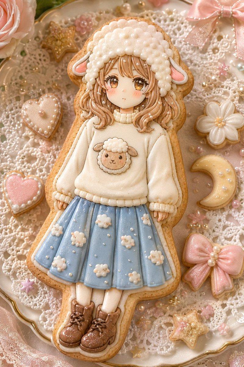 可爱羊角少女糖霜饼干