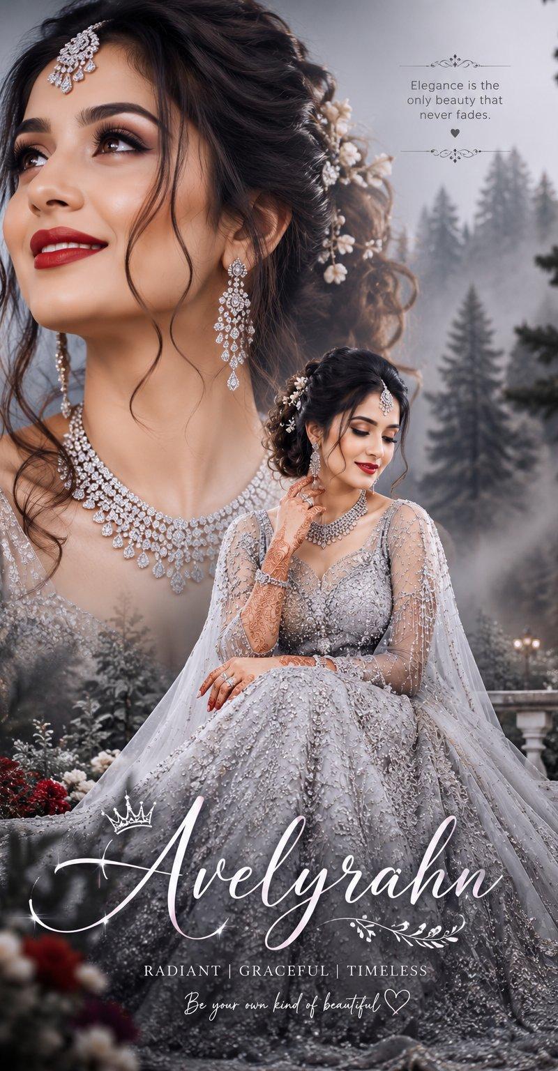 银色 Lehenga 新娘肖像