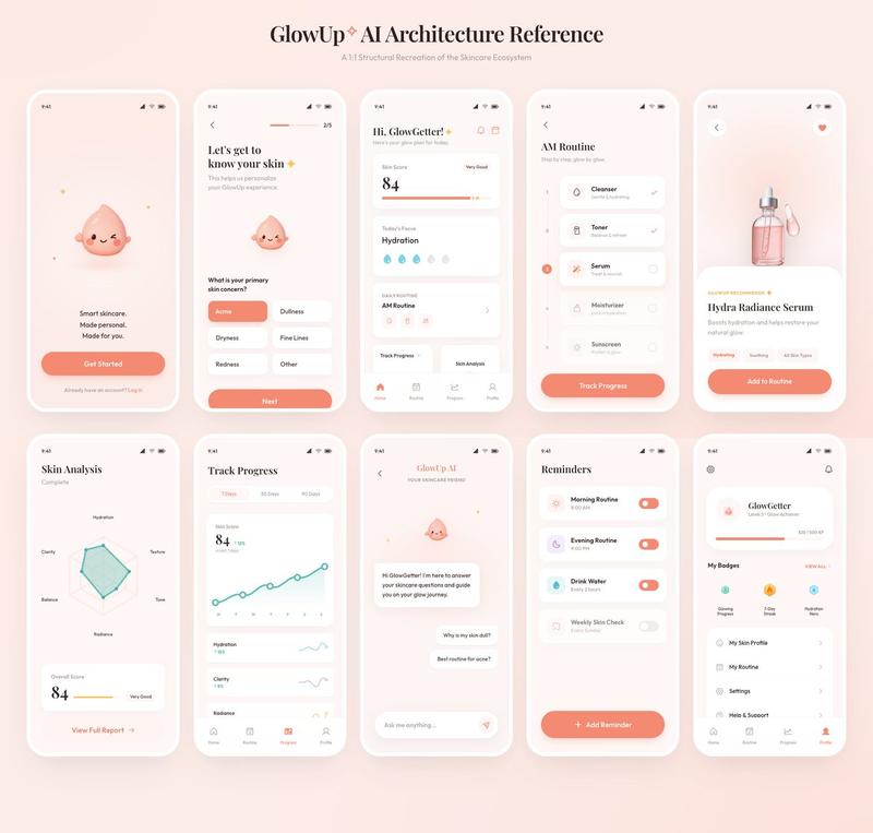 GlowUp App UI Board