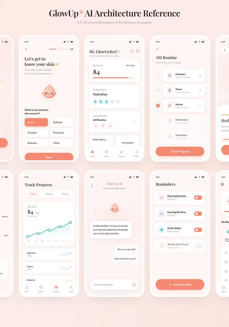 GlowUp App UI Board
