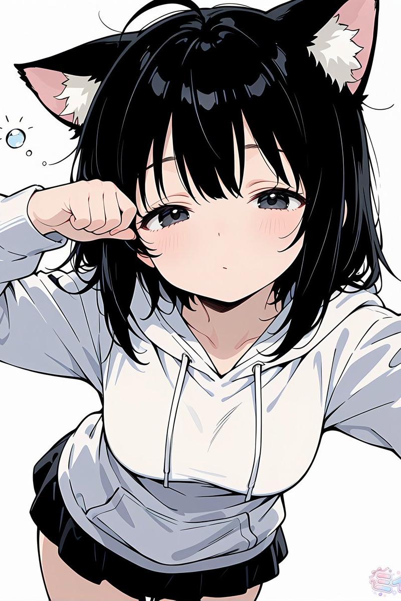 睡眼惺忪的猫耳动漫少女