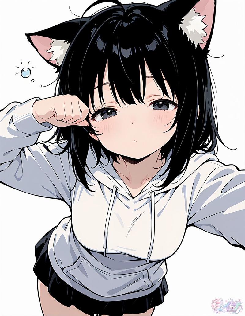 睡眼惺忪的猫耳动漫少女