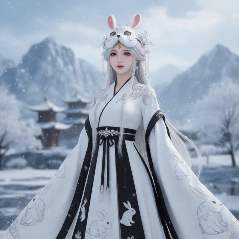 雪兔面具汉服人像