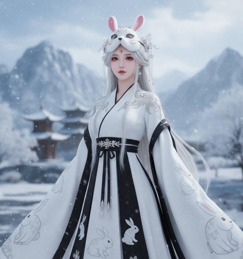 雪兔面具汉服人像