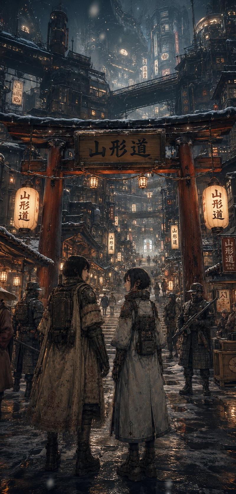 雪景赛博朋克山形门