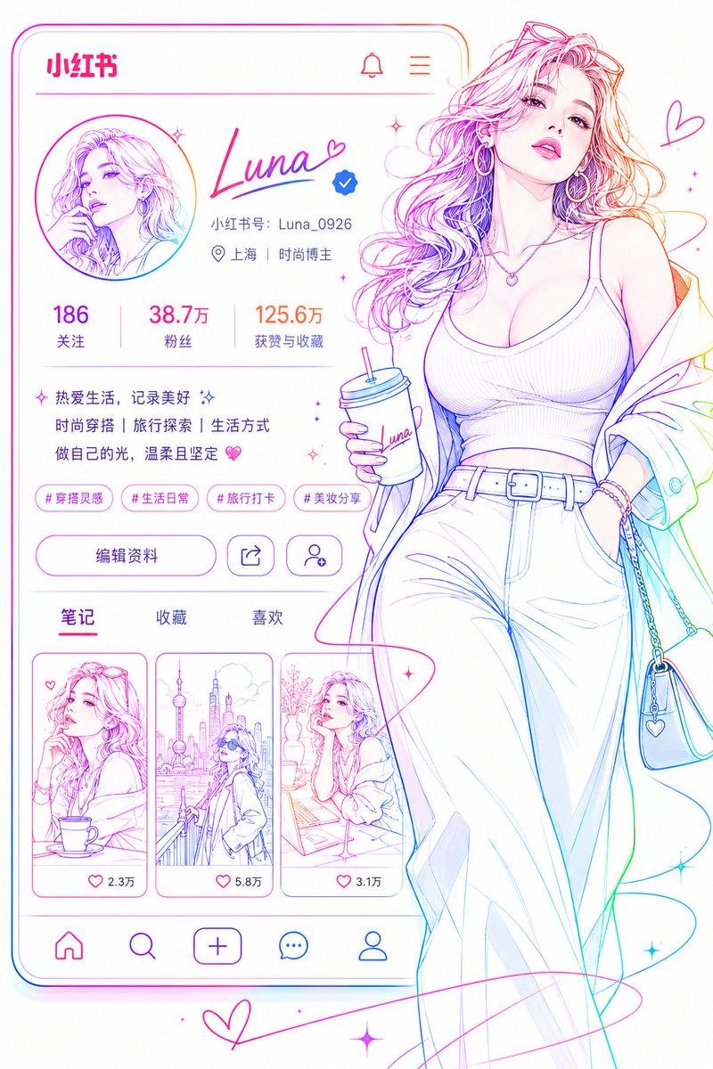 社交媒体个人资料霓虹线条艺术