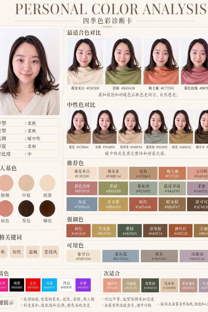 柔秋型个人色彩诊断卡