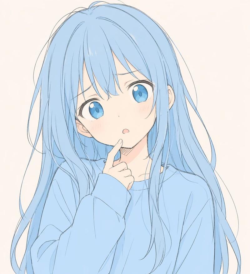柔和蓝色动漫少女肖像