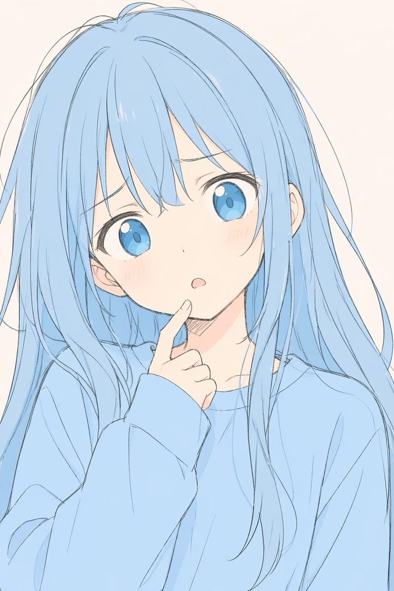 柔和蓝色动漫少女肖像