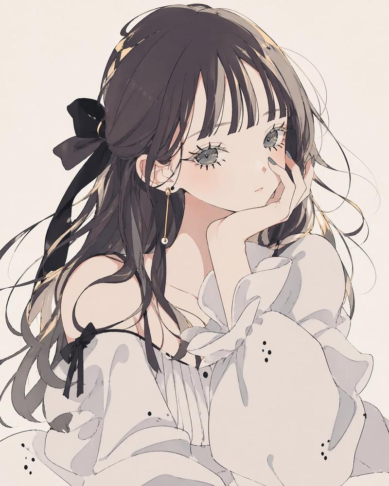 柔和单色动漫少女肖像