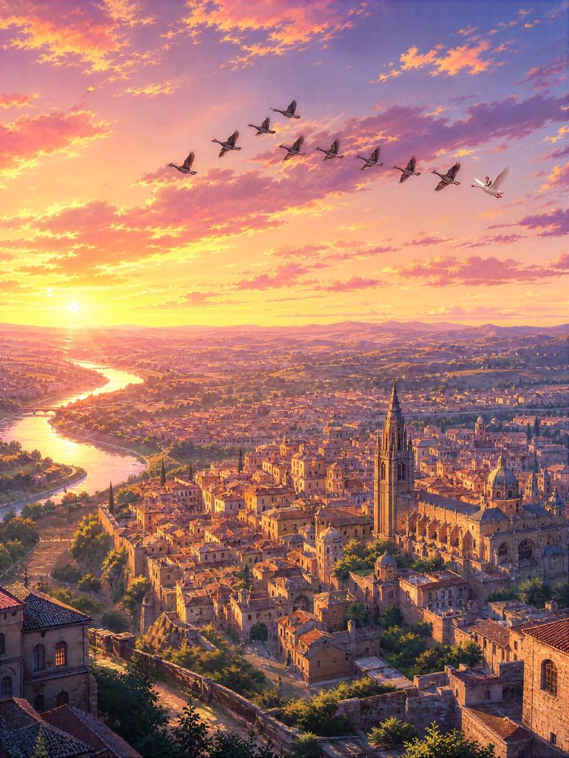 Sunset Ancient Spanish City Landscape