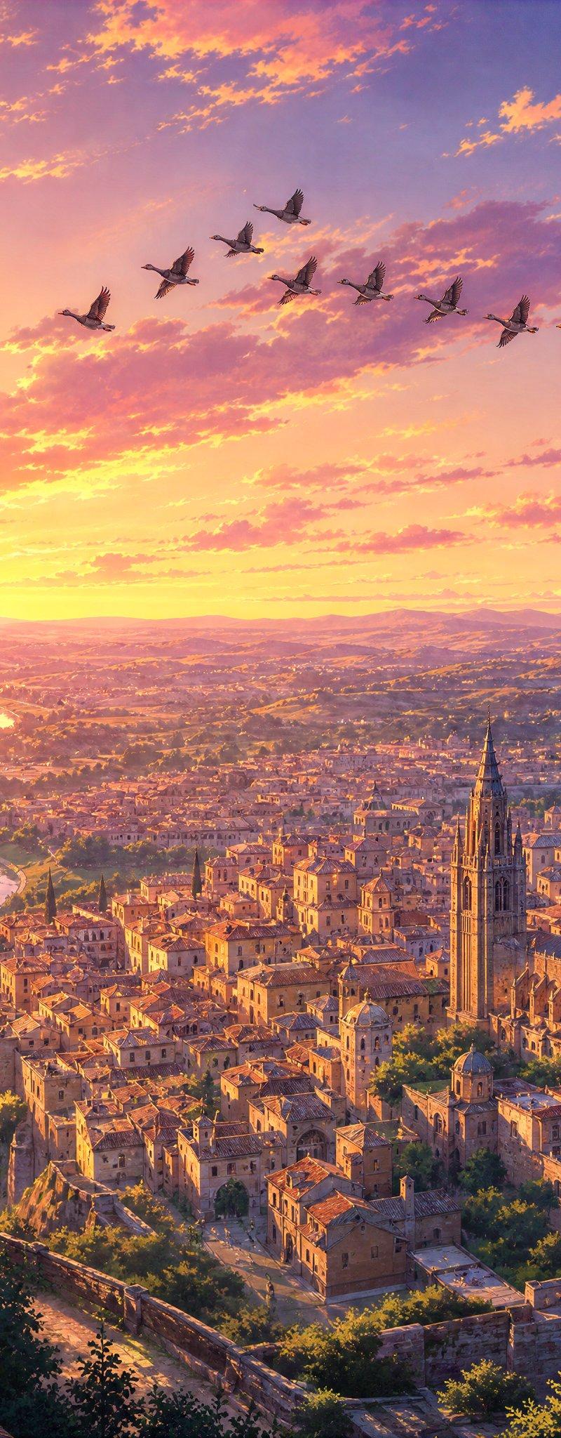 Sunset Ancient Spanish City Landscape