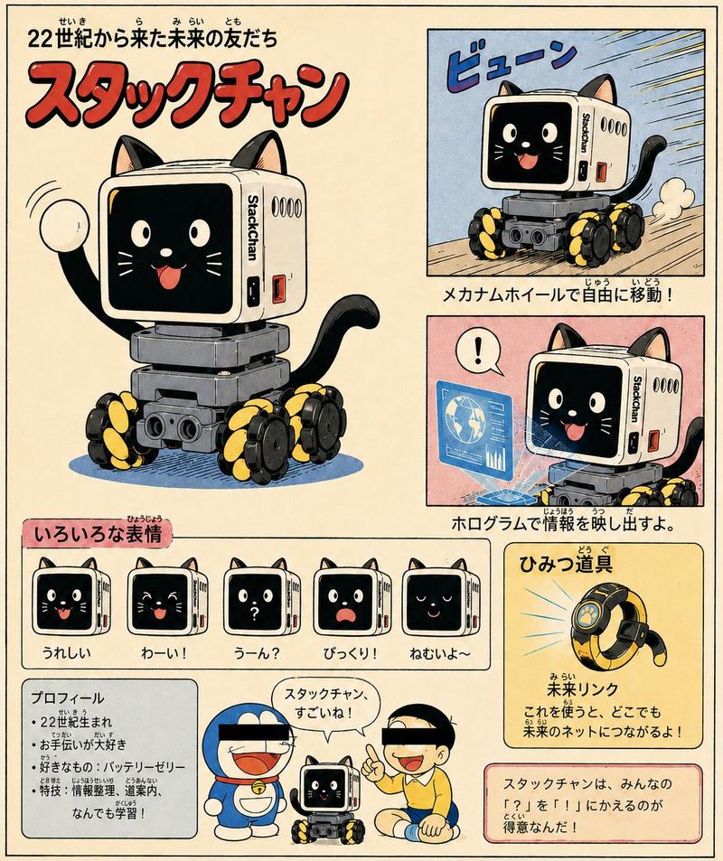 复古漫画风格 StackChan 概念设计图
