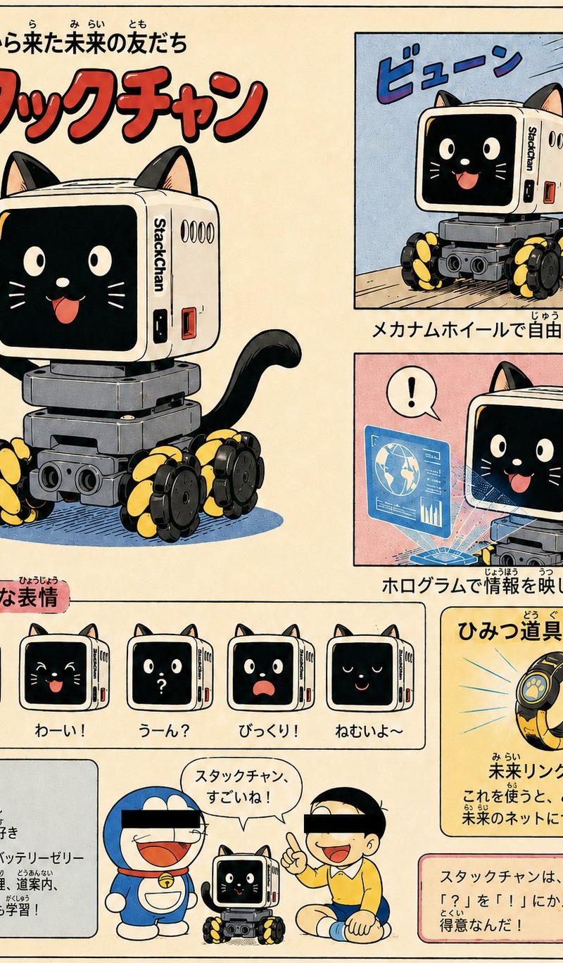 复古漫画风格 StackChan 概念设计图