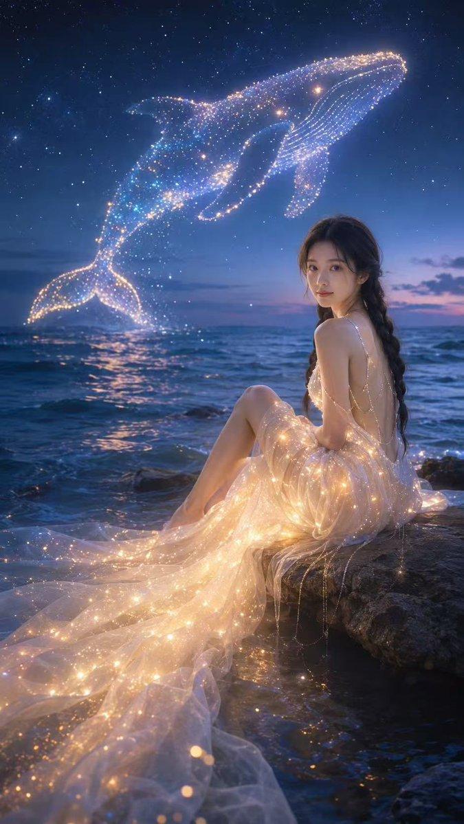 星光鲸鱼梦幻海滨肖像
