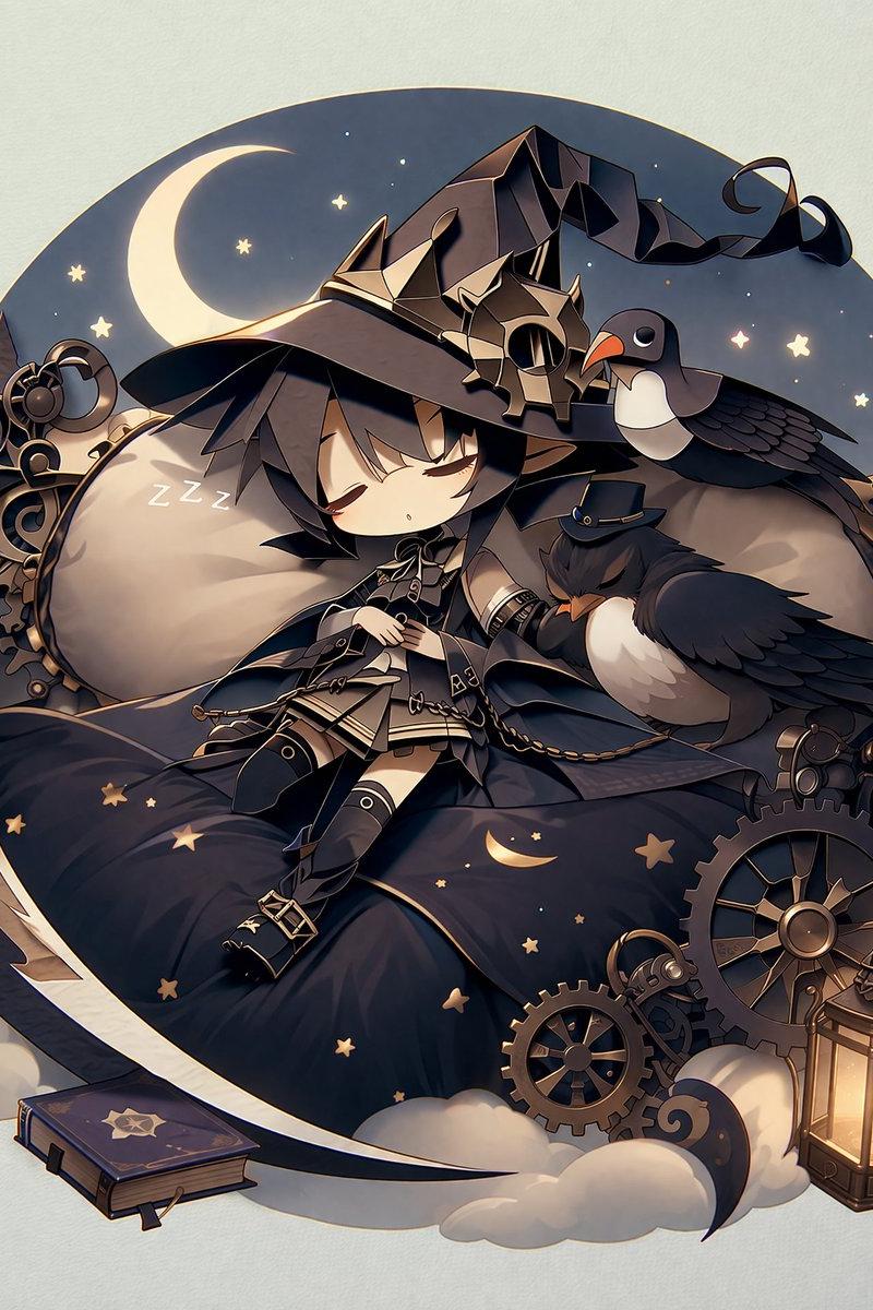 蒸汽朋克 Q 版女巫贴纸插画