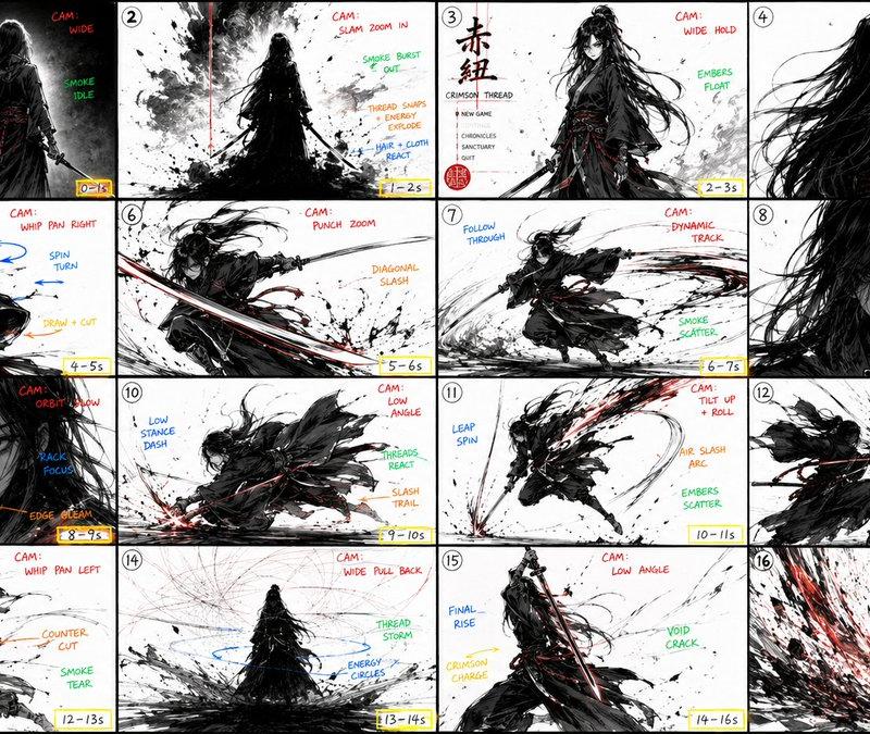 StoryBoard 提示词： 创建一个超电影感的 16:9