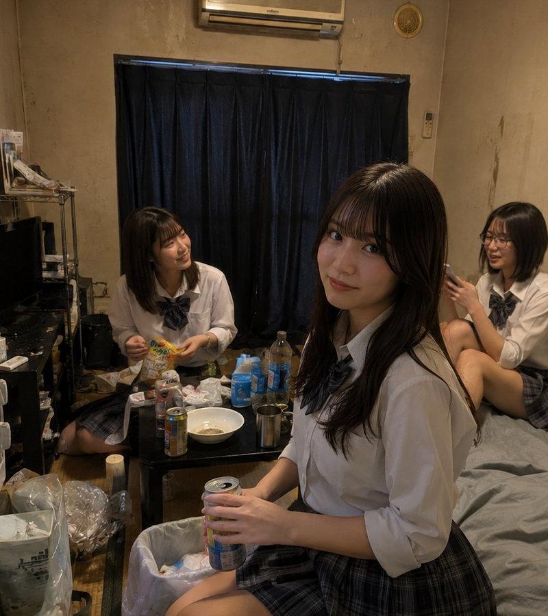 凌乱房间里的学生聚会