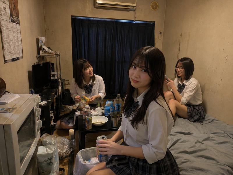 凌乱房间里的学生聚会