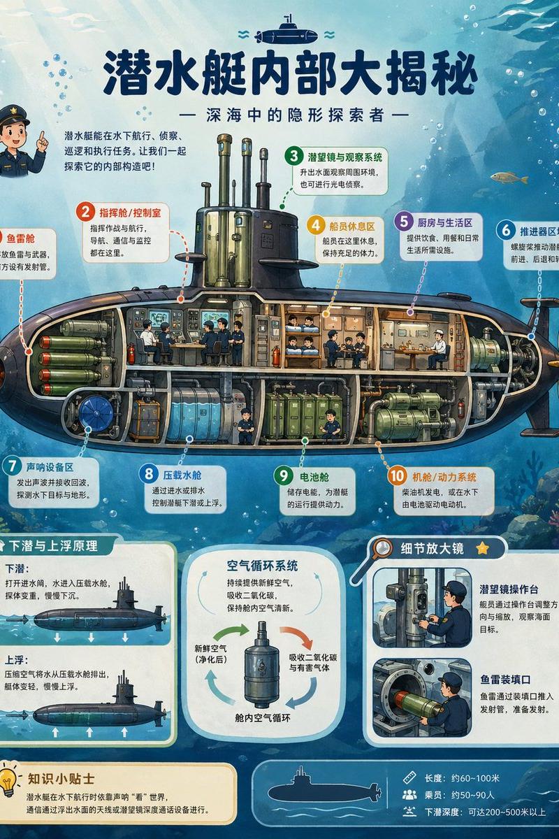 潜水艇剖面百科海报