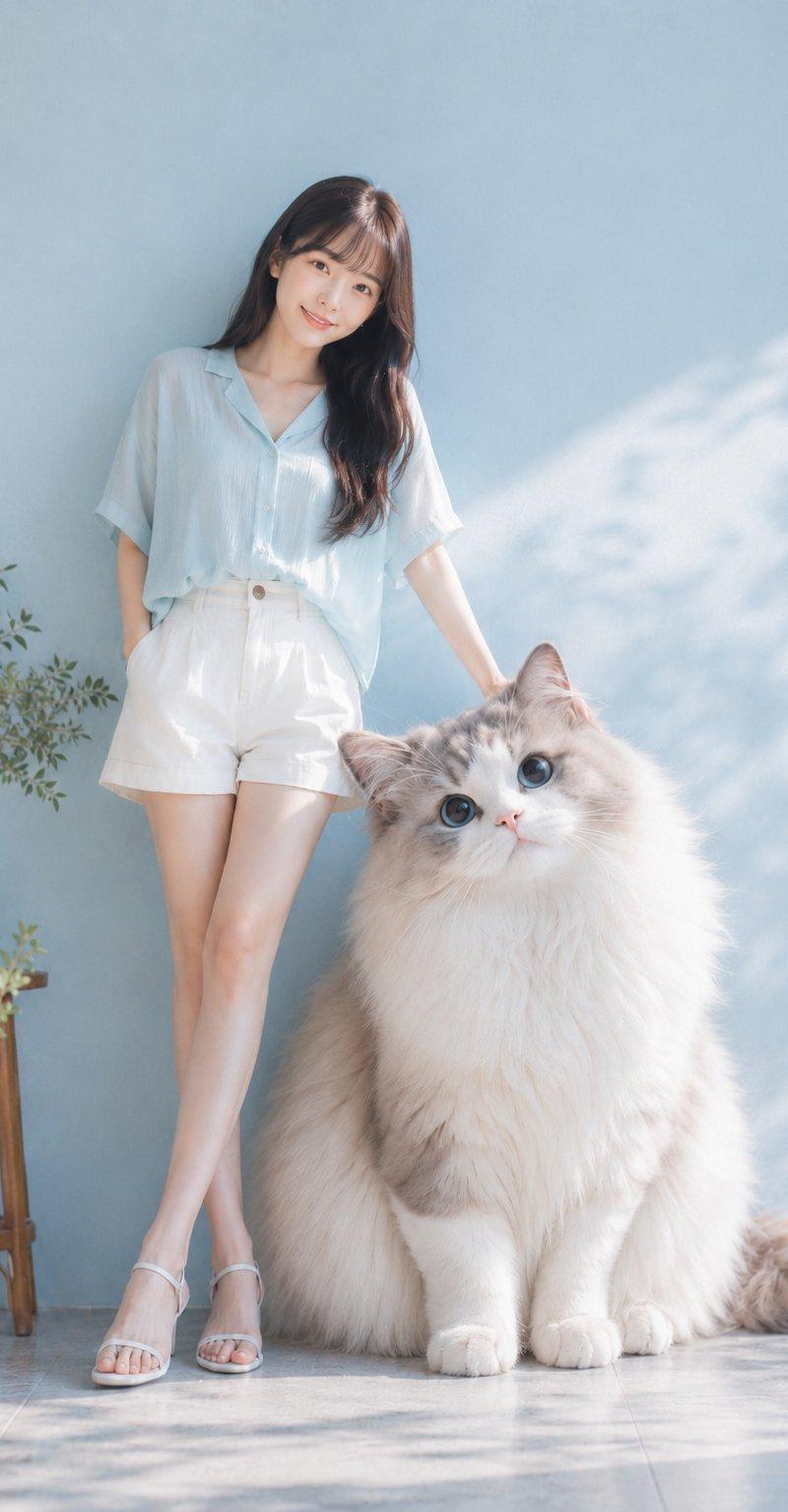 与巨型猫咪共度的惬意夏日午后