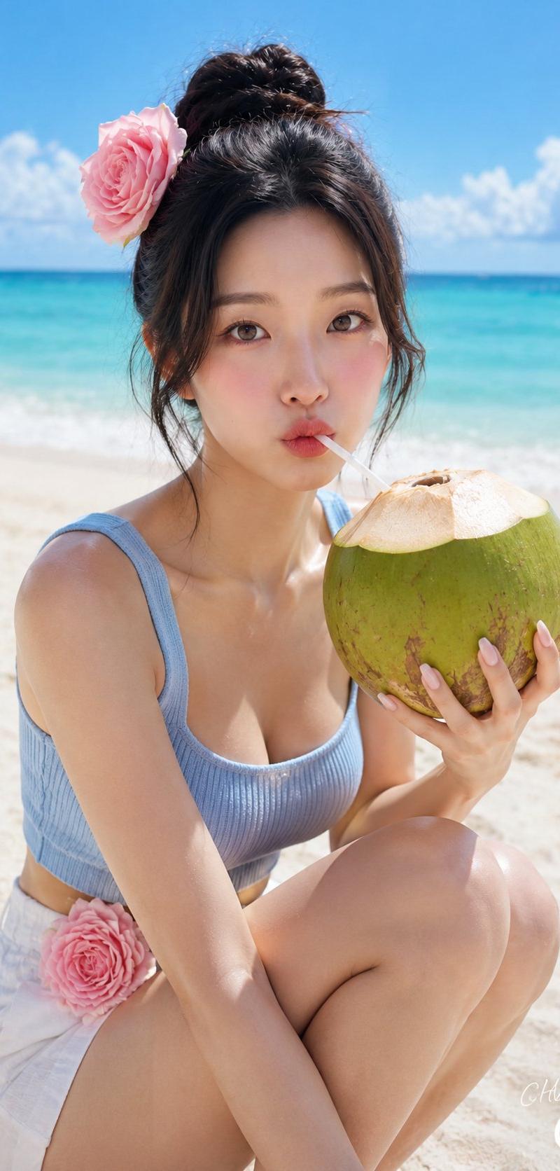 夏日海滩椰子人像