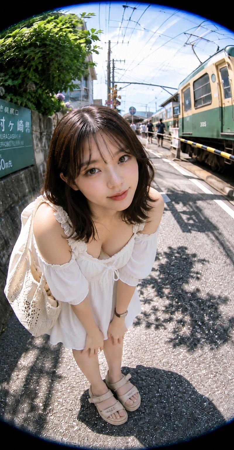 夏季铁路鱼眼人像