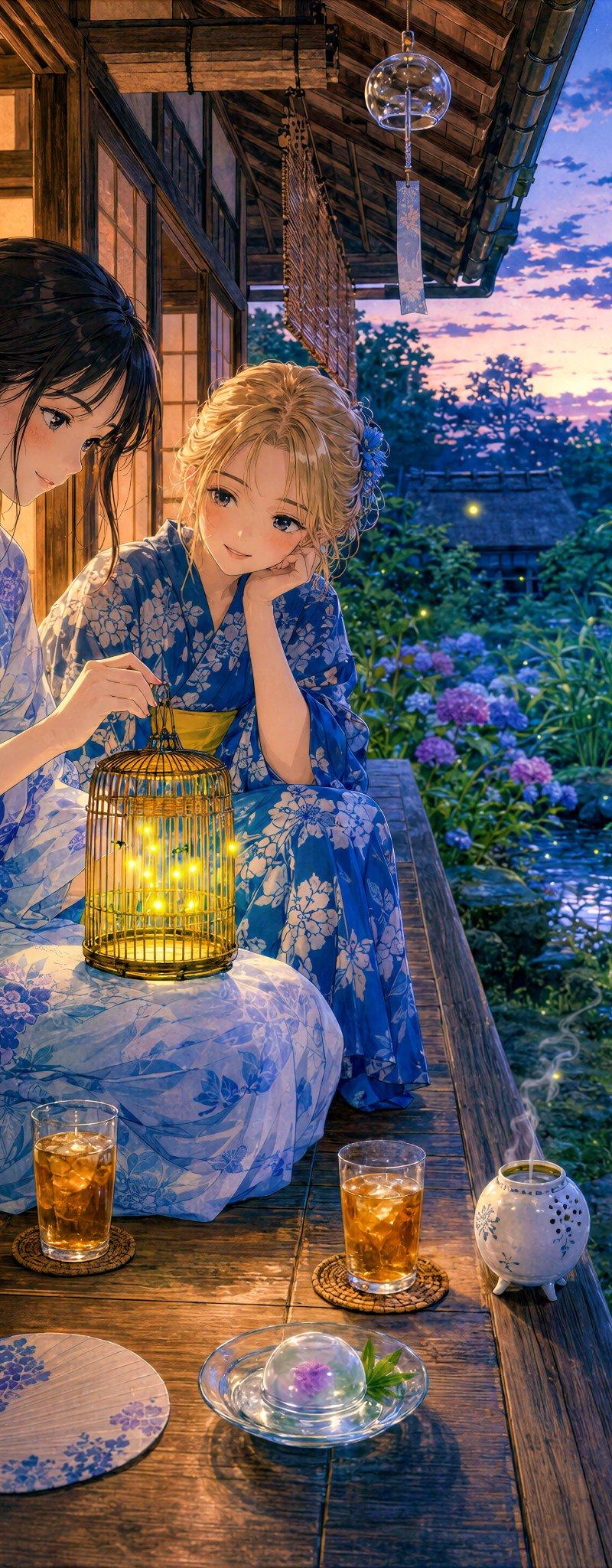 夏日缘侧观萤的少女