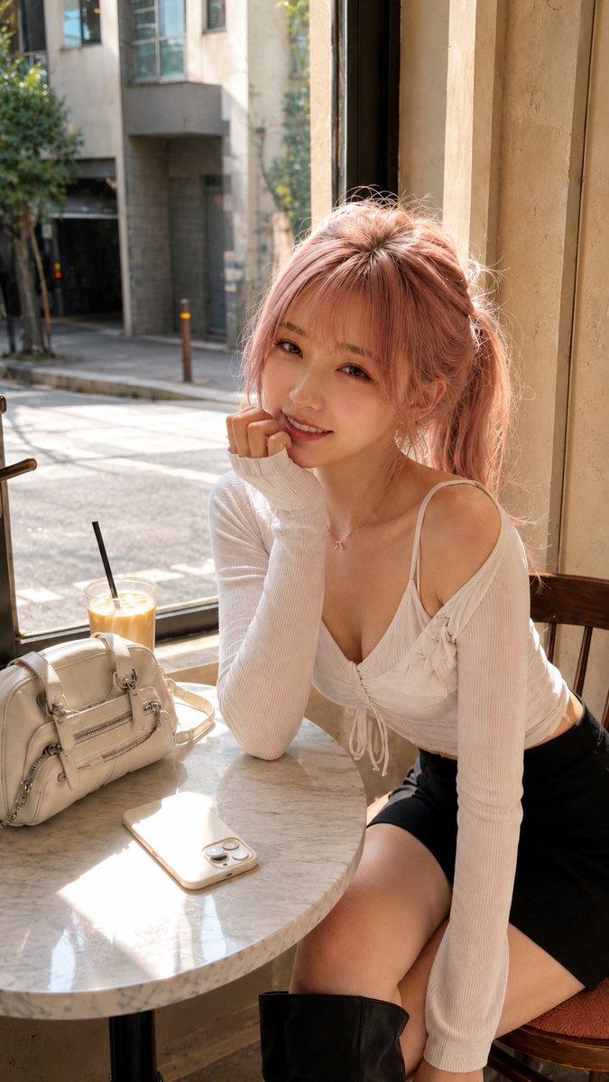 阳光咖啡馆高马尾人像