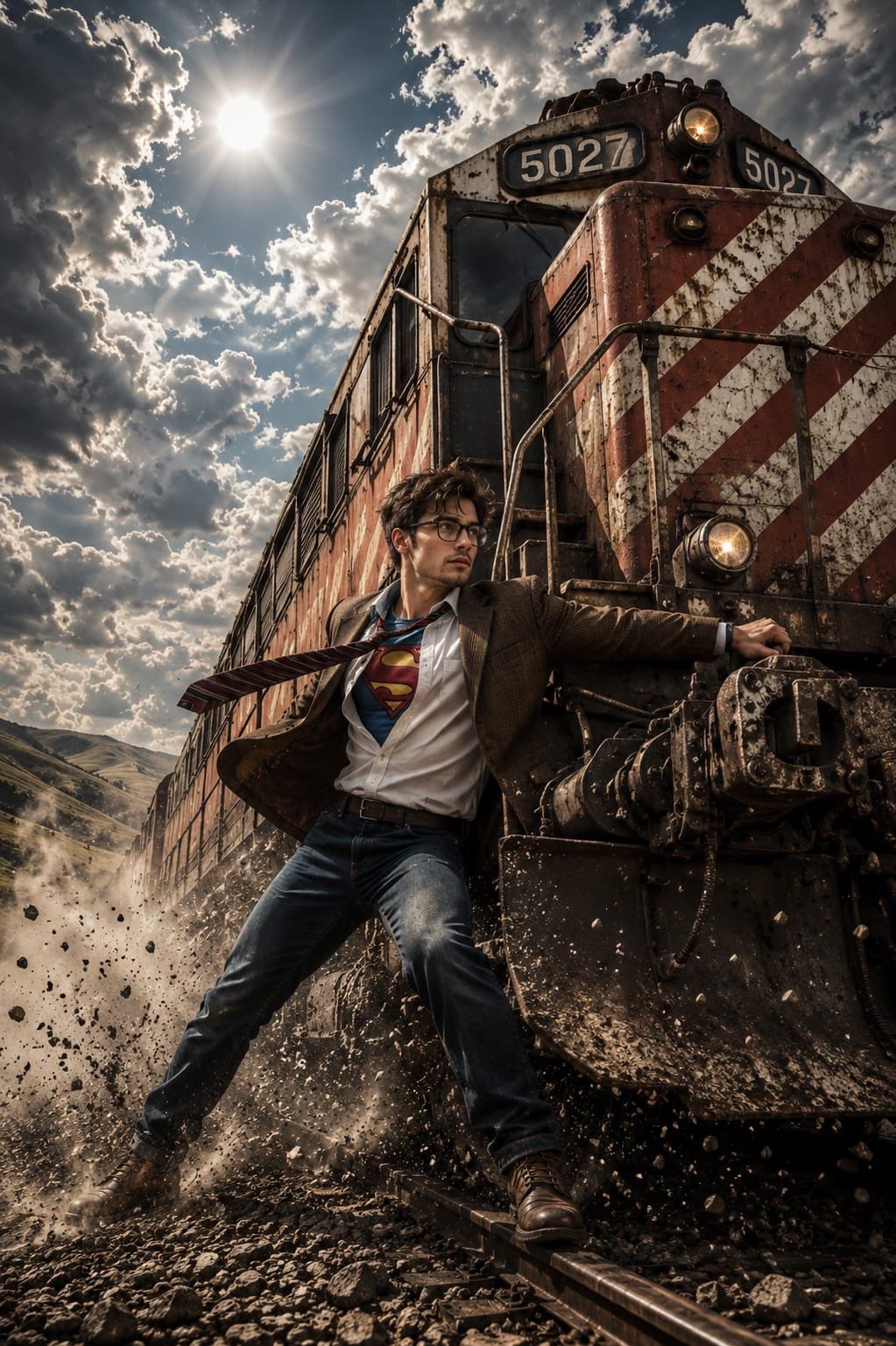 Heroic Action Train Stopping Portrait