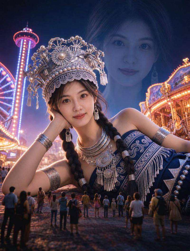 超现实巨型女性霓虹乐园肖像