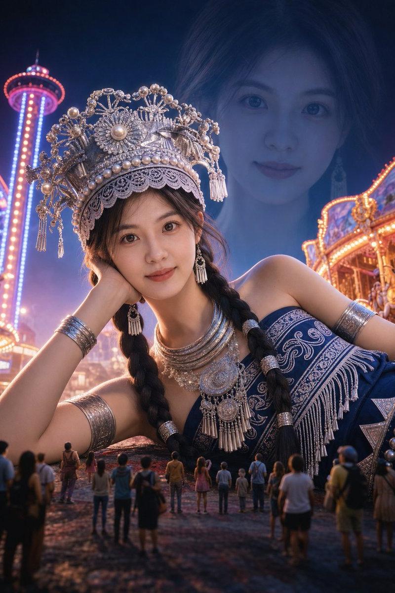 超现实巨型女性霓虹乐园肖像