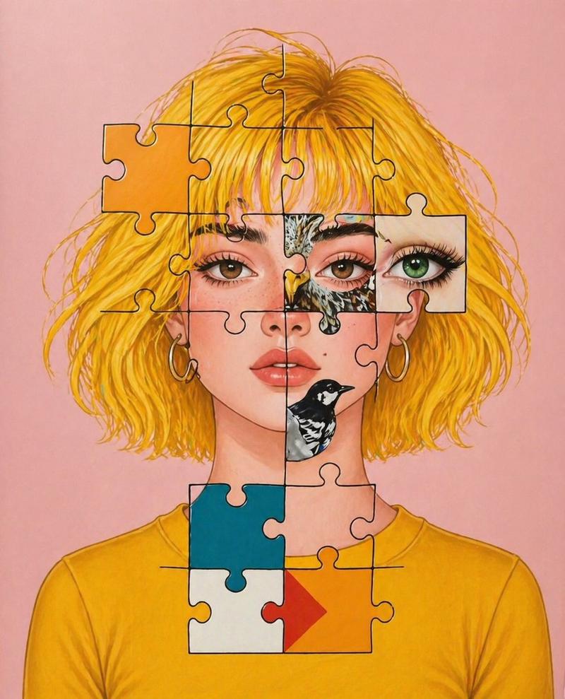超现实拼图肖像插画