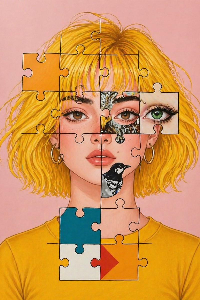 超现实拼图肖像插画