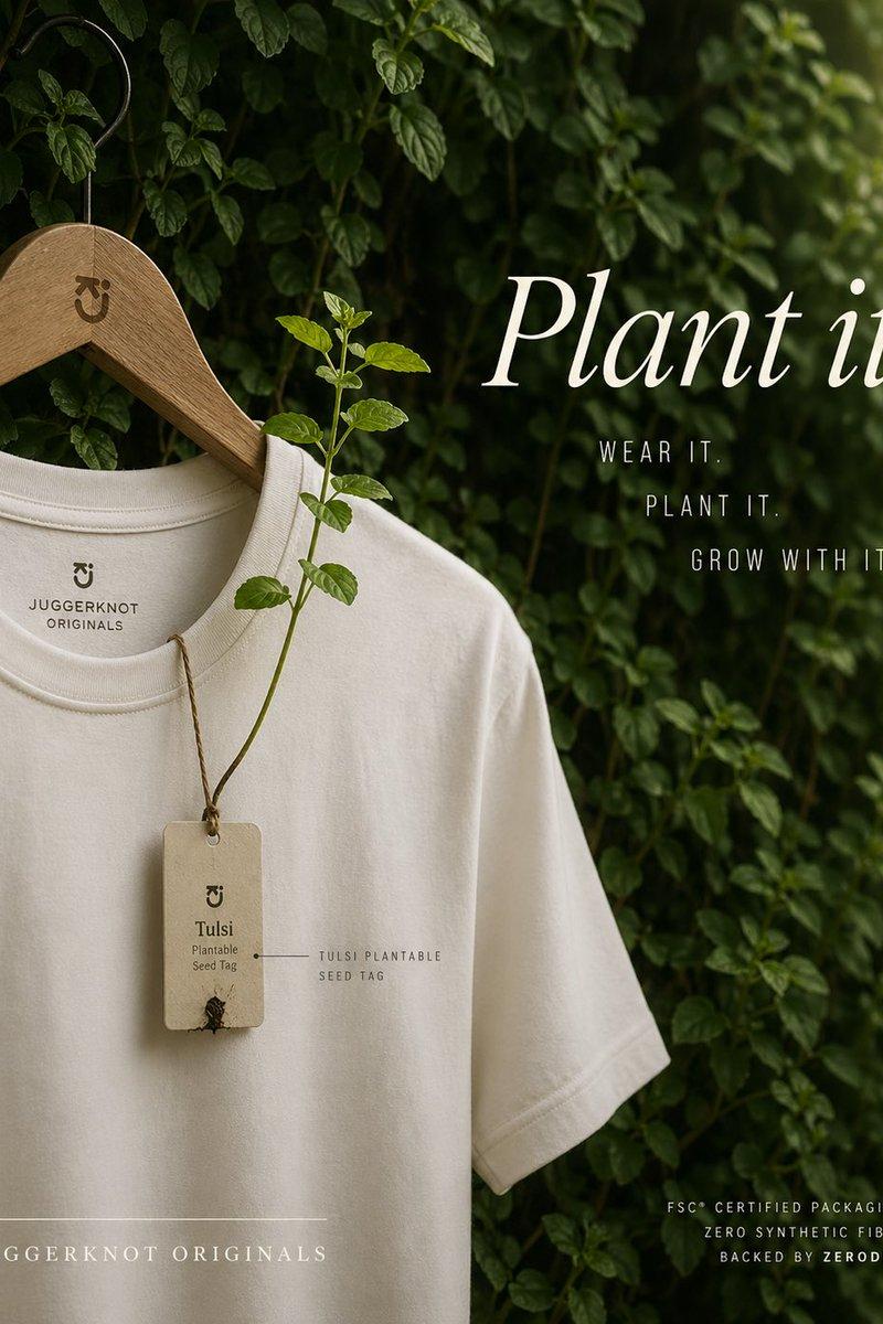 可持续 T 恤可种植吊牌广告