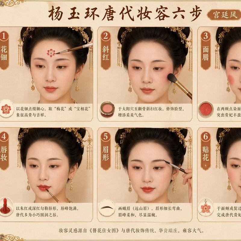 唐代妆容步骤提示词