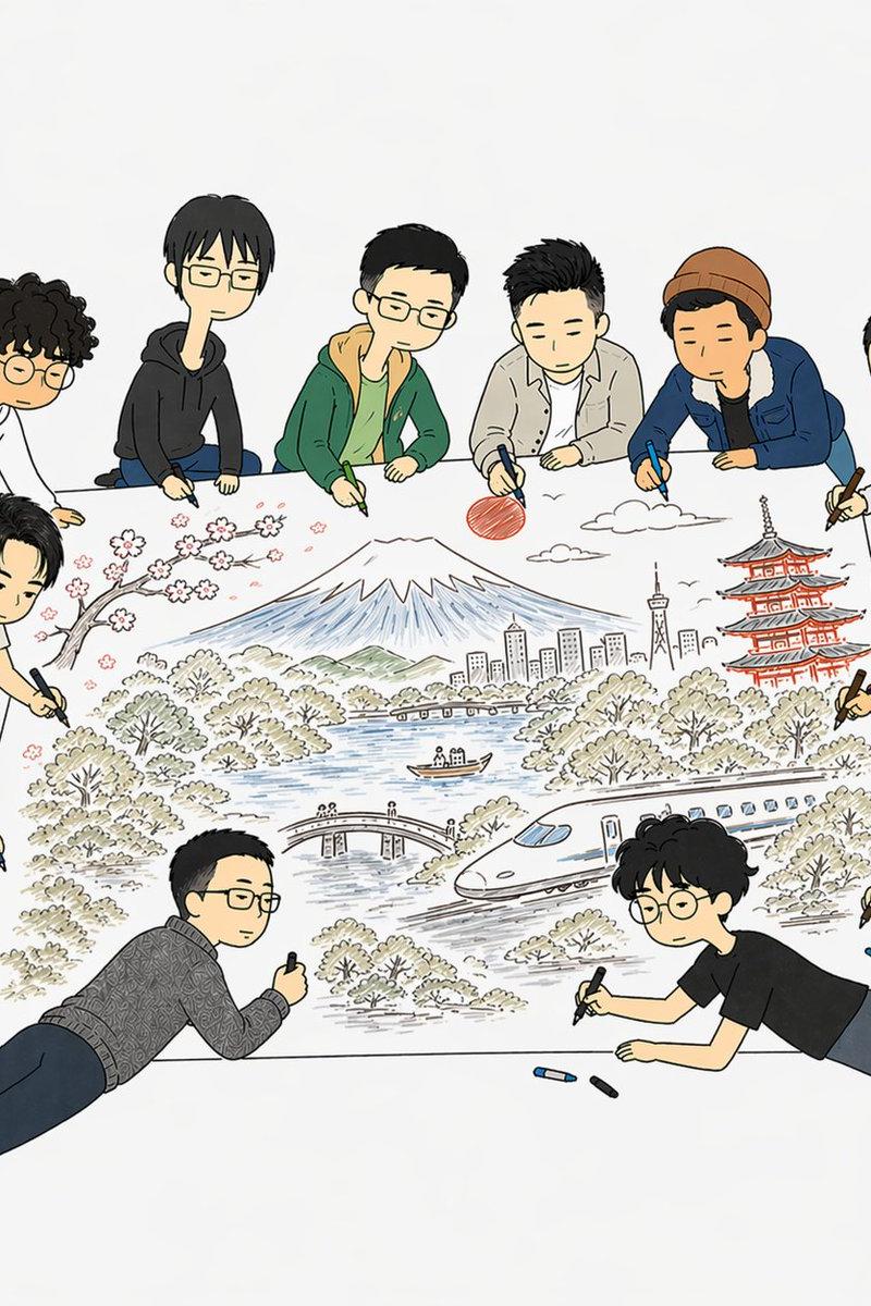 团队绘制日本主题插画