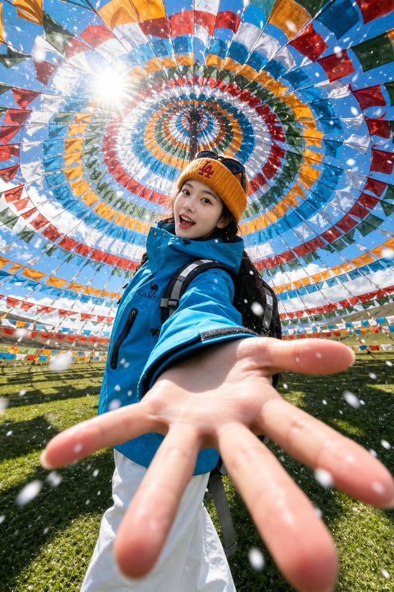 西藏经幡高地自拍