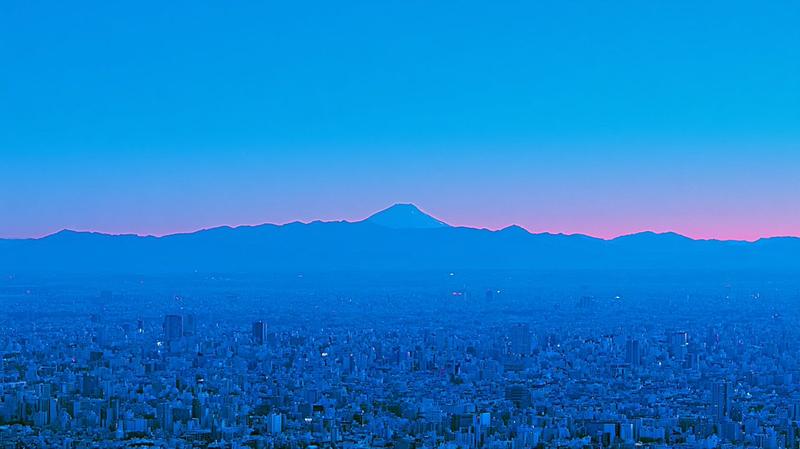 Blue Hour Tokyo Skyline with Mount Fuji