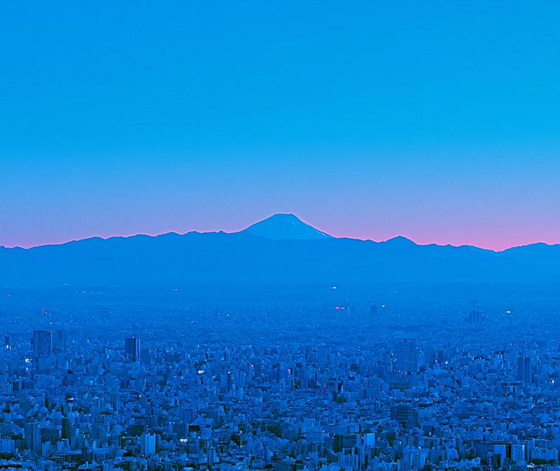 Blue Hour Tokyo Skyline with Mount Fuji